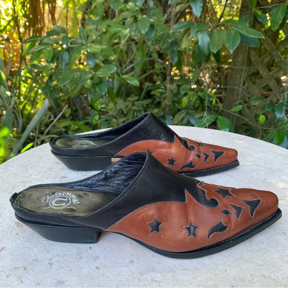 Charlie 1 Horse Lucchese Western Stars Boho Cowgirl Leather Mules Slides Shoes - Picture 5 of 17